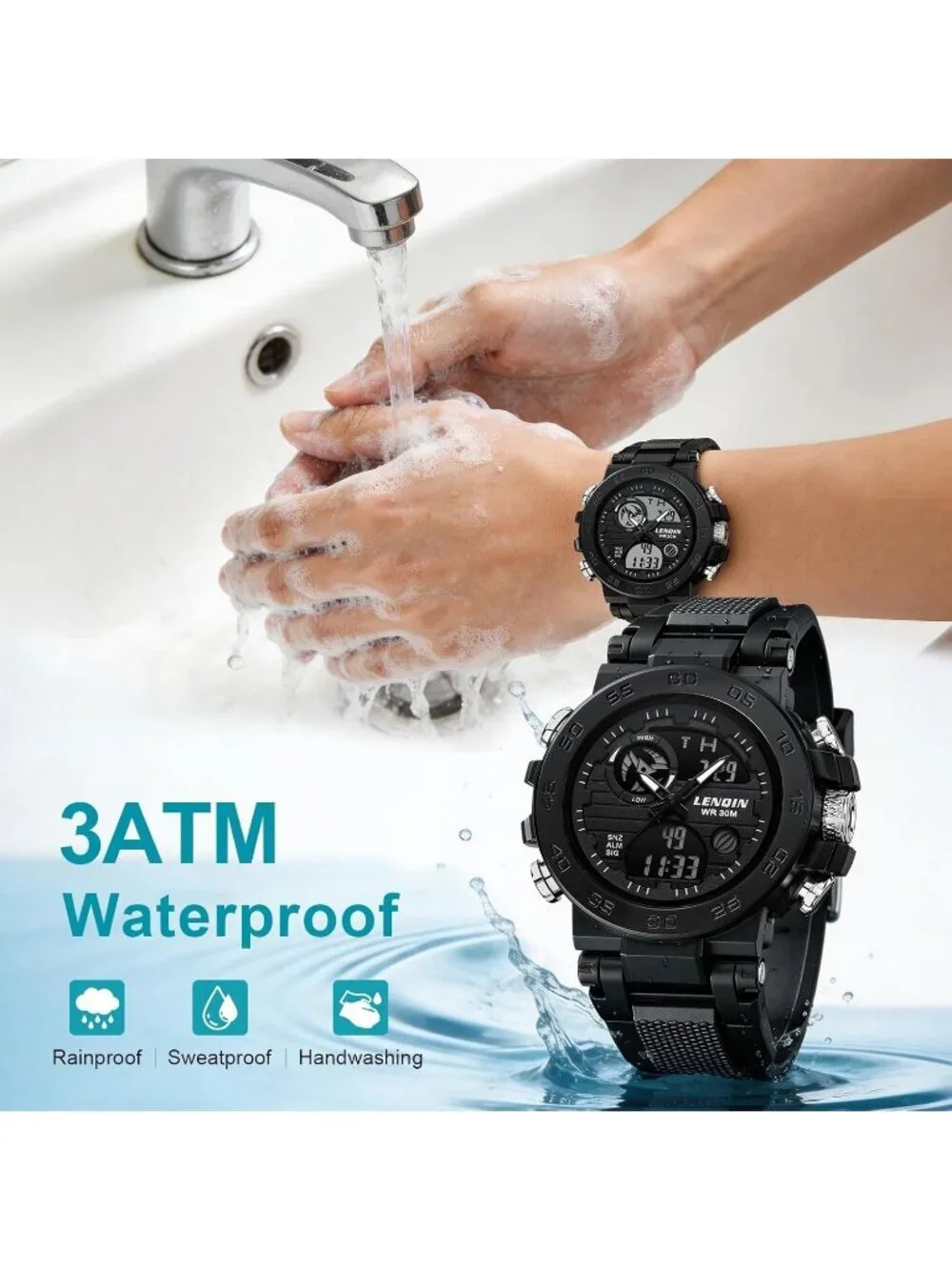 Men's Black Digital Military Survival Tactical Outdoor Waterproof Wrist Watch